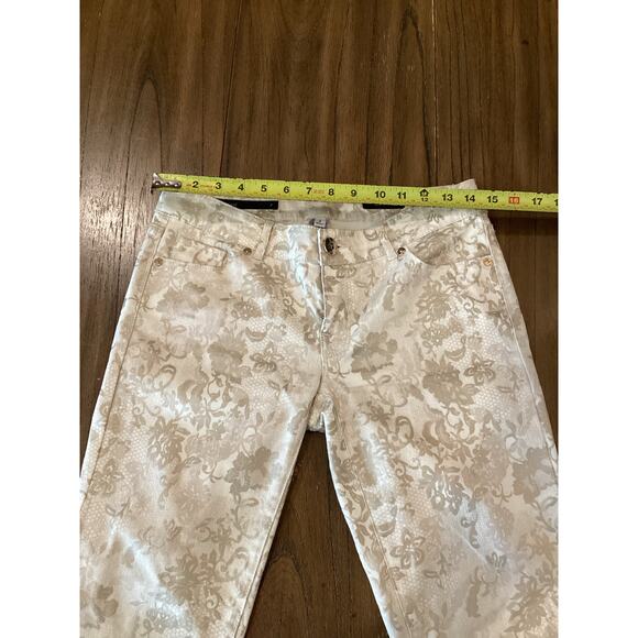 Cache Floral Lace Jacquard Print Skinny Jeans Gold/Off White lowrise Pants 2 - Picture 7 of 13